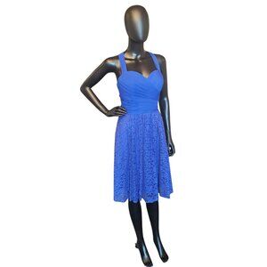 Royal Blue Chiffon/Lace Halter Party Dress NWOT - Da Vinci